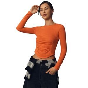 Anthropologie Daily Practice Tangerine Orange Long Sleeve Seamed Tee